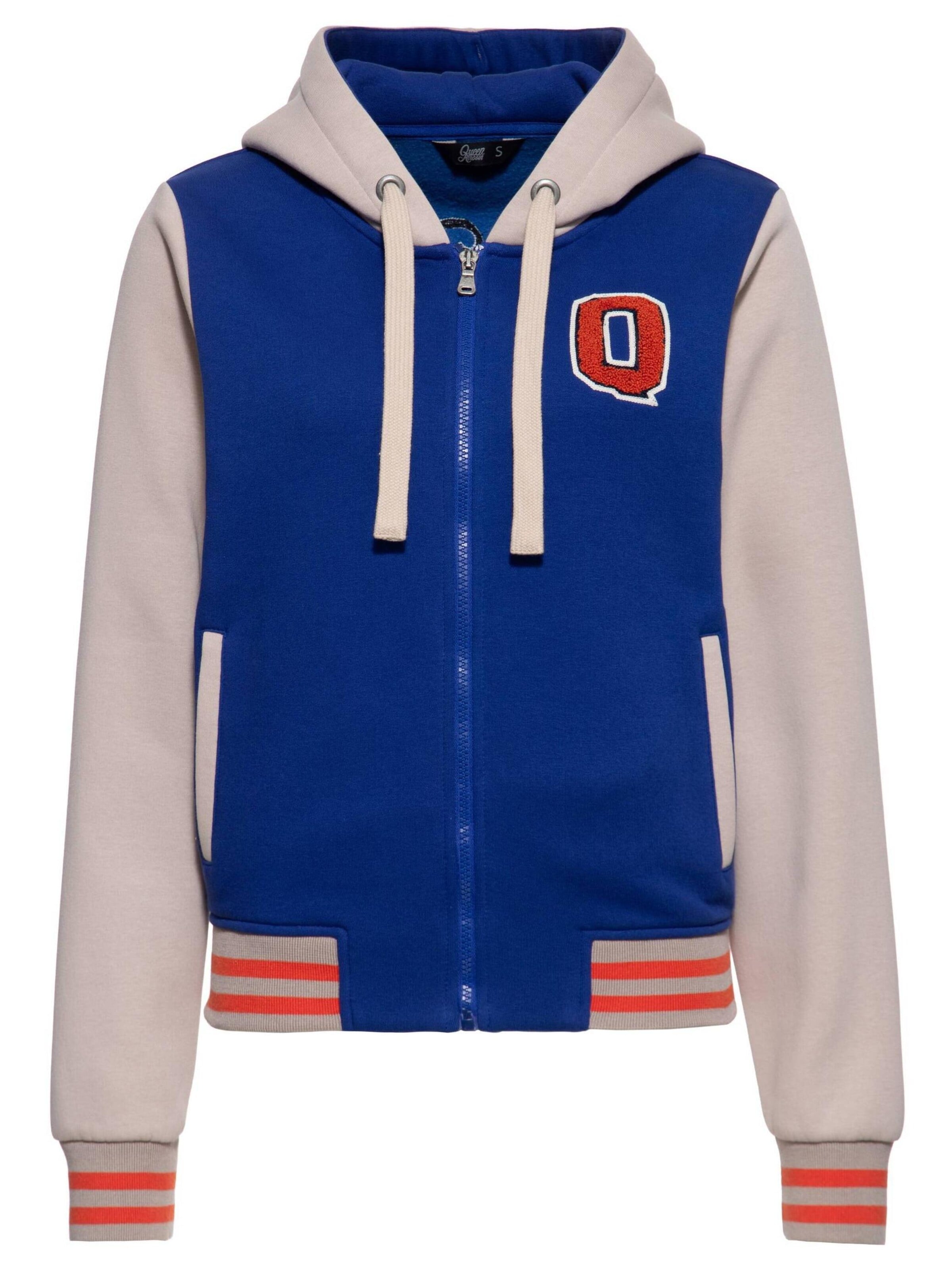 Queen Kerosin Sweatjacke 'Kitten Sport Club' in Blau: Vorderseite
