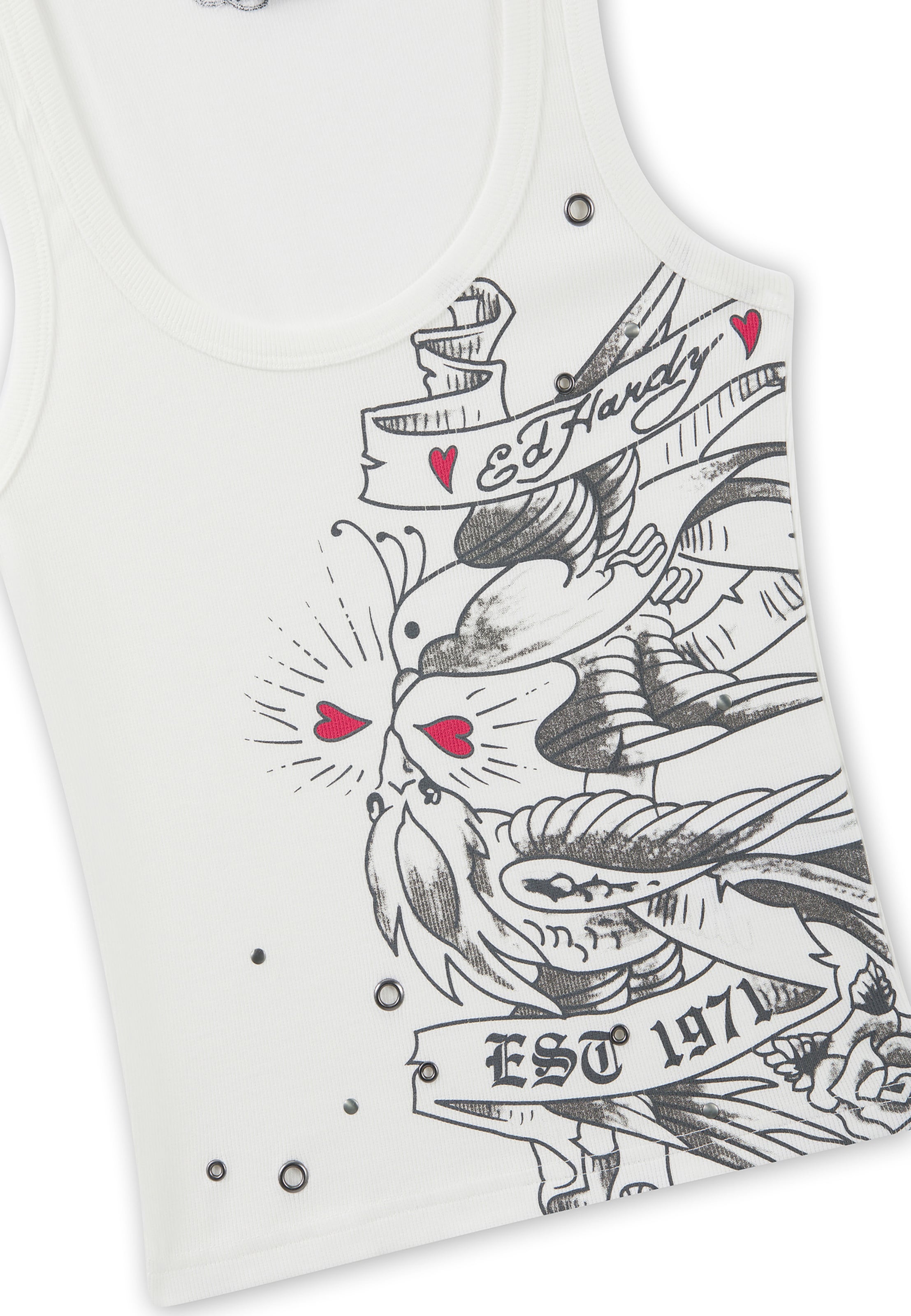 Ed Hardy Top 'Love Birds' in Weiß
