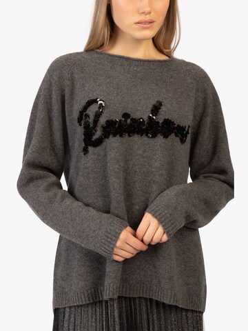 Rainbow Cashmere Pullover mit Pailletten-Schriftzug in Grau