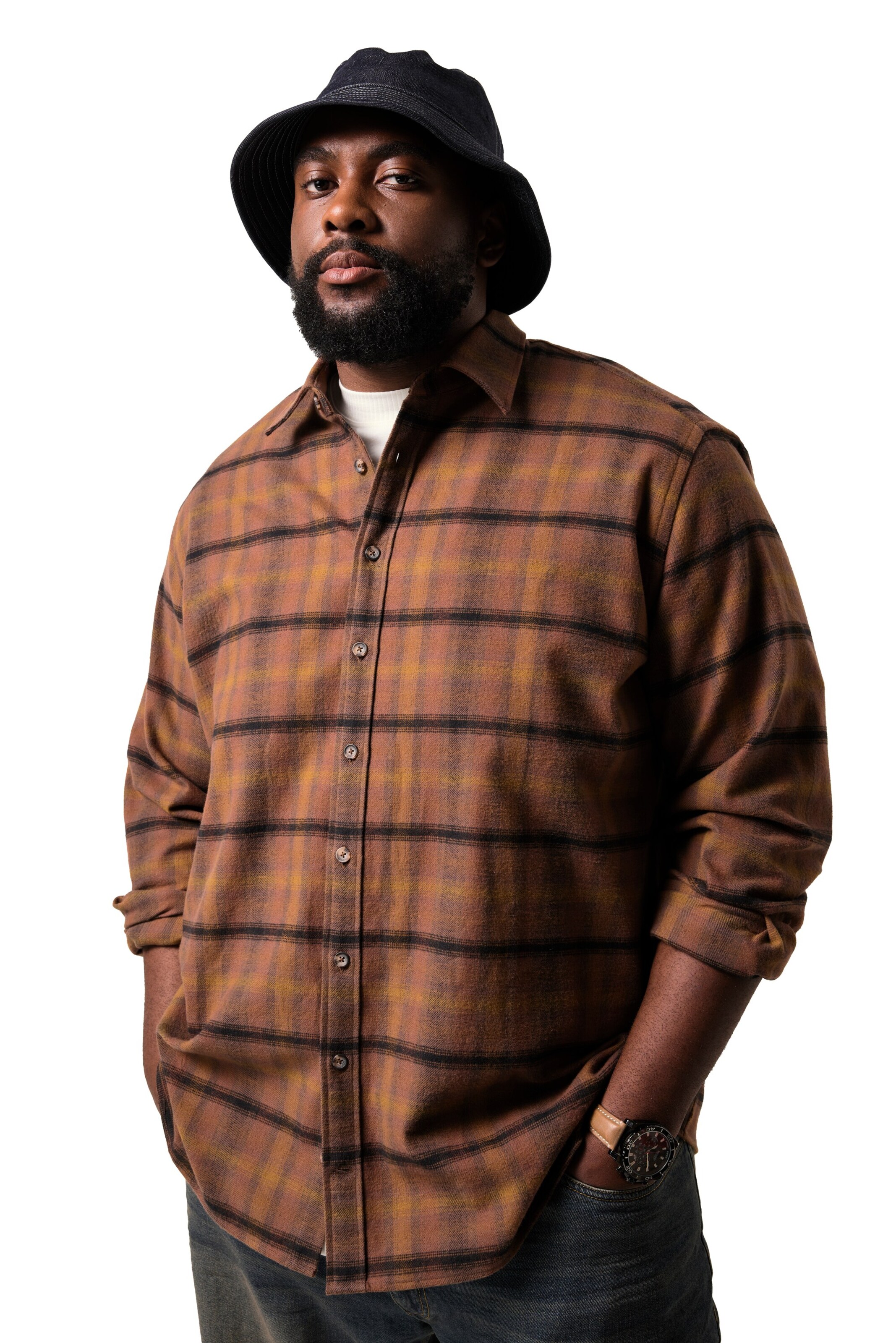 STHUGE Regular fit Button Up Shirt in Brown: front