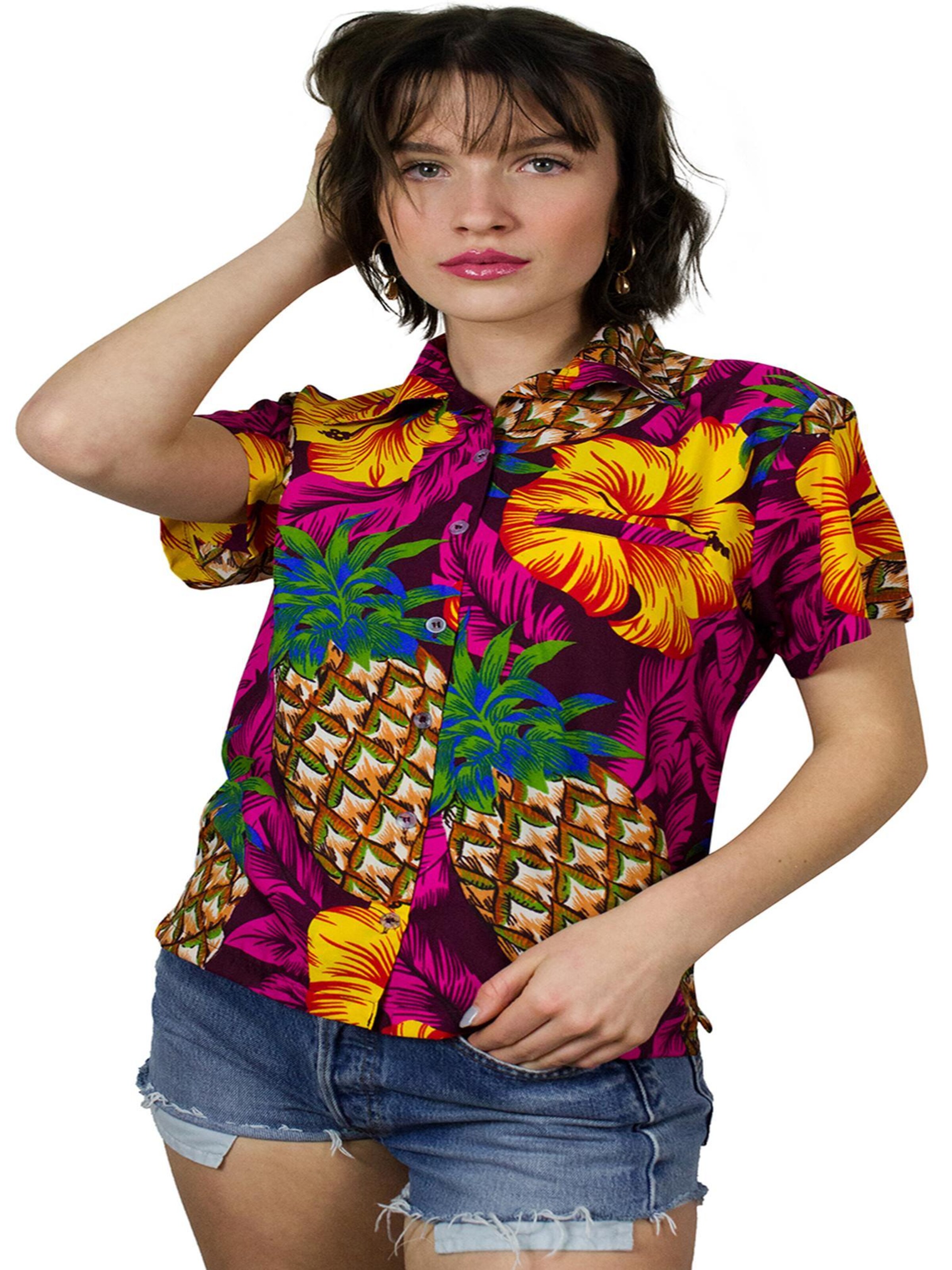 King Kameha Bluse 'Pineapple Hibiscus'‌‌‌‌‌‌‌ in Pink: Vorderseite