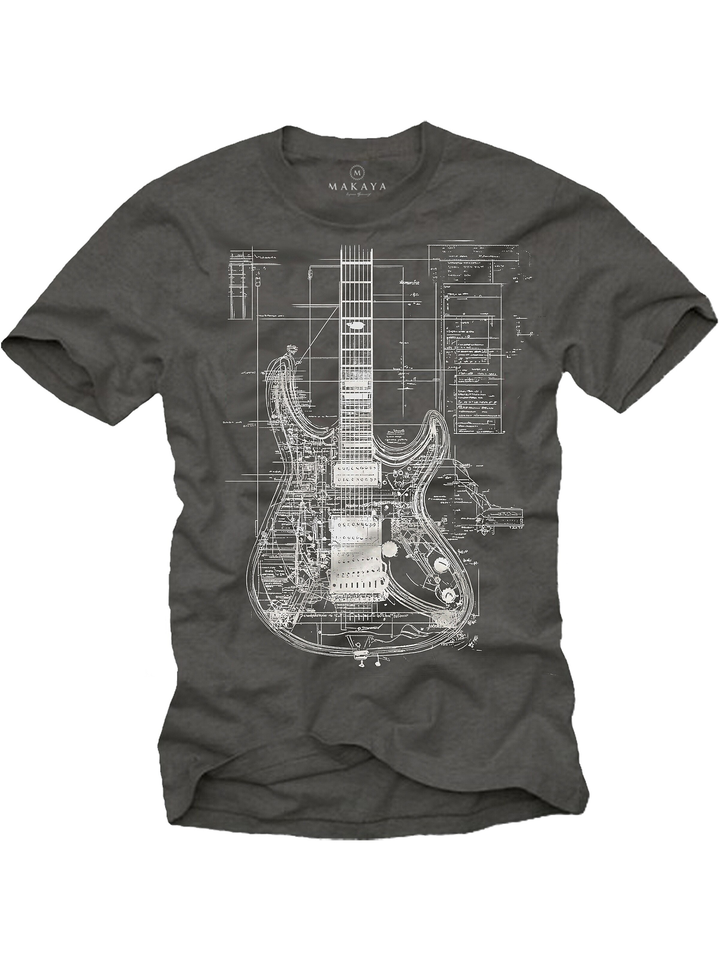 MAKAYA Shirt 'Guitar BluePrint' in Grey: front