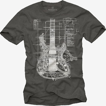 MAKAYA Shirt 'Guitar BluePrint' in Grey: front