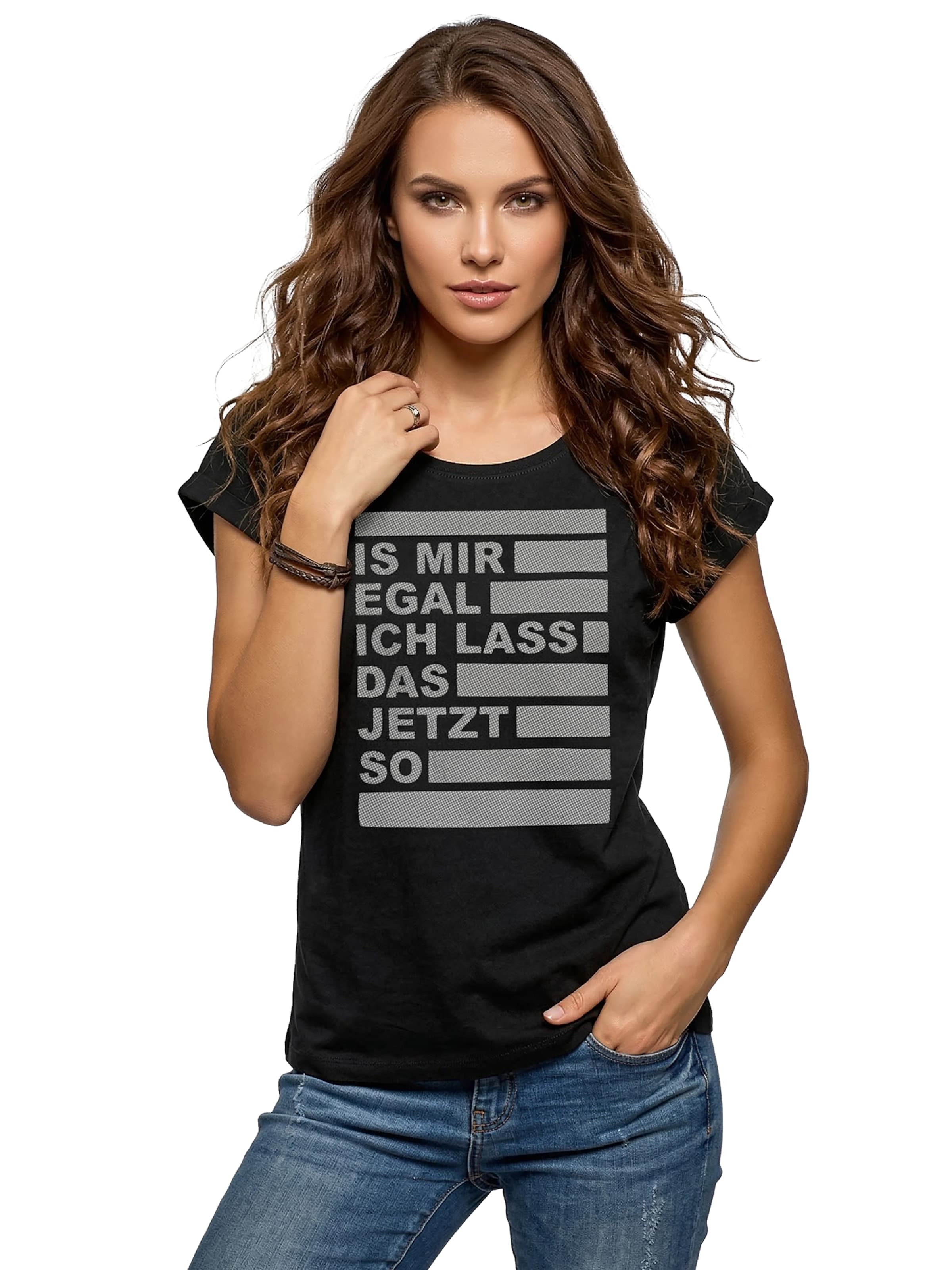 MAKAYA Shirt 'Is mir egal'‌‌‌‌‌‌‌‌ in Schwarz: Vorderseite