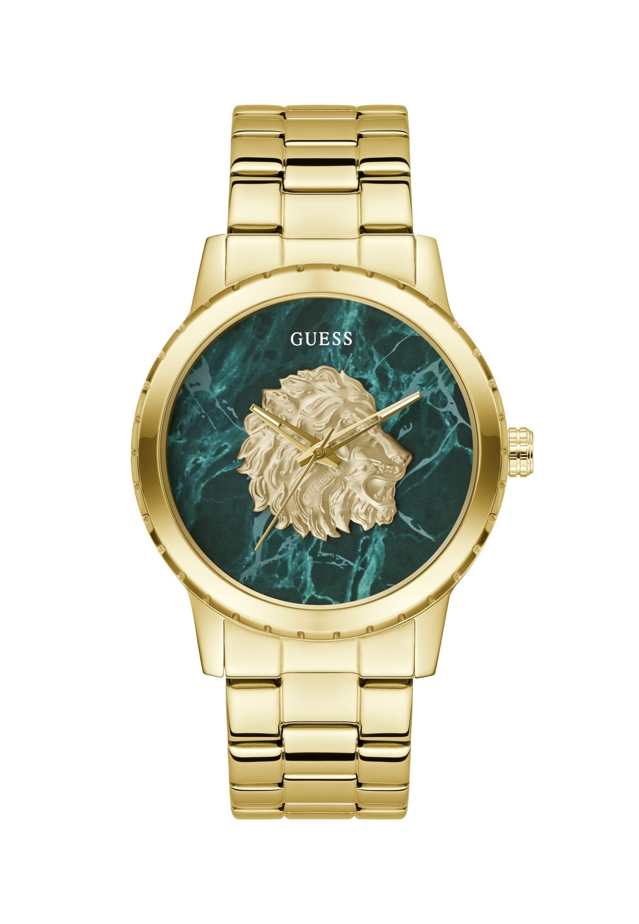 GUESS Analoguhr 'MONARCH' in gold / grün, Produktansicht