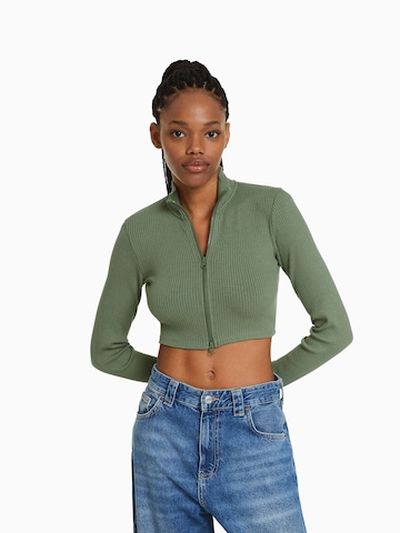 Bershka Knit Cardigan in Green: front