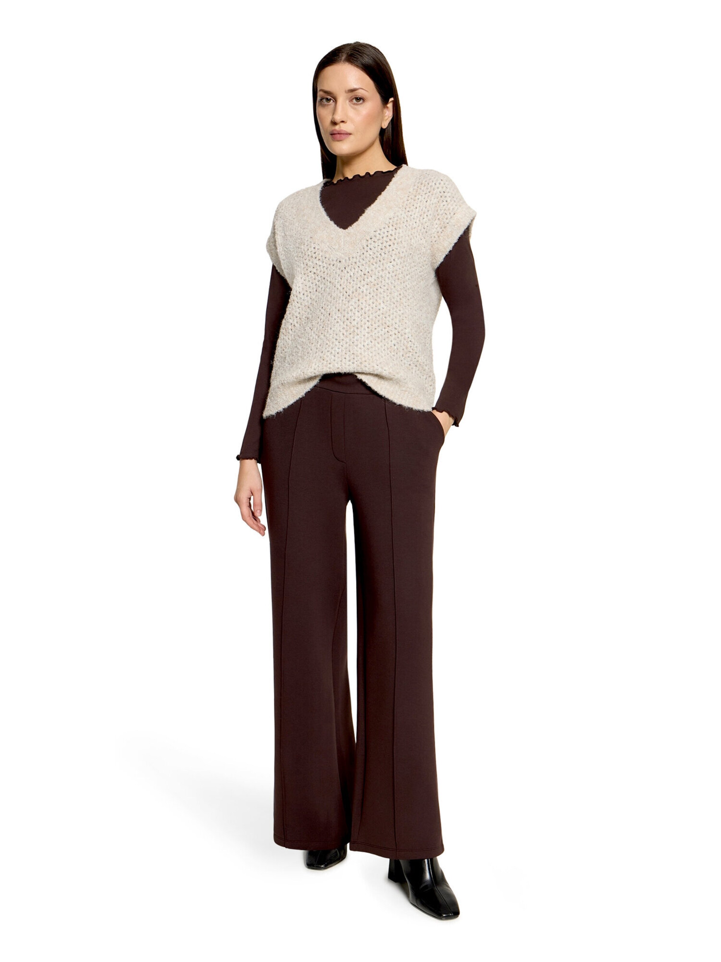 Cartoon Strickpullunder mit V-Ausschnitt in Beige