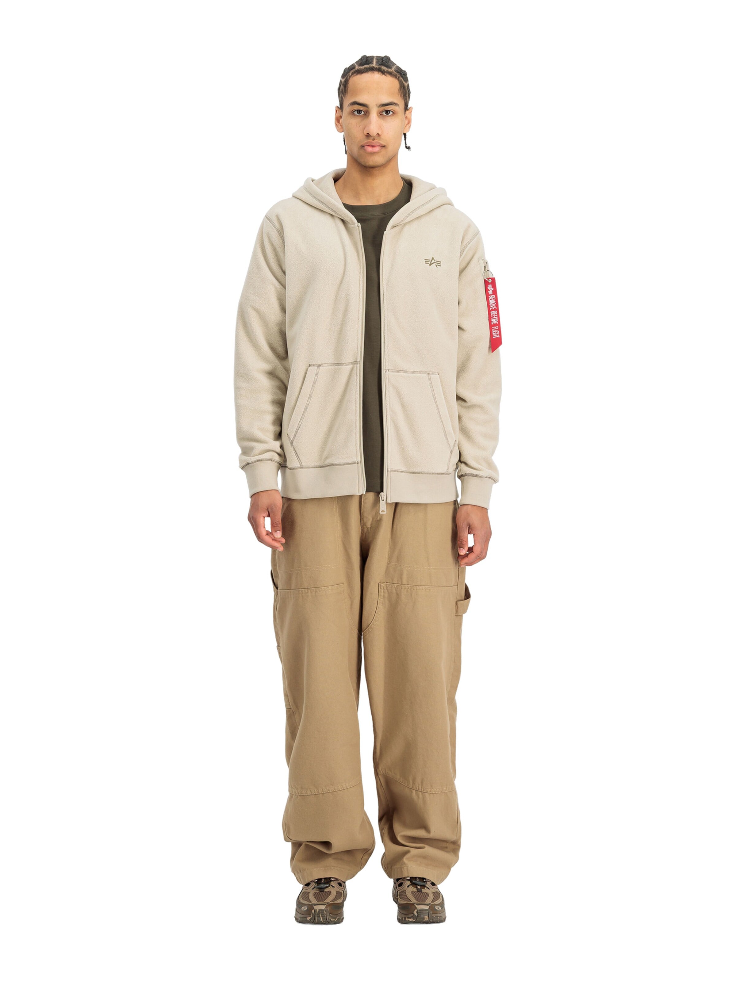 ALPHA INDUSTRIES Zip-Up Hoodie in Beige
