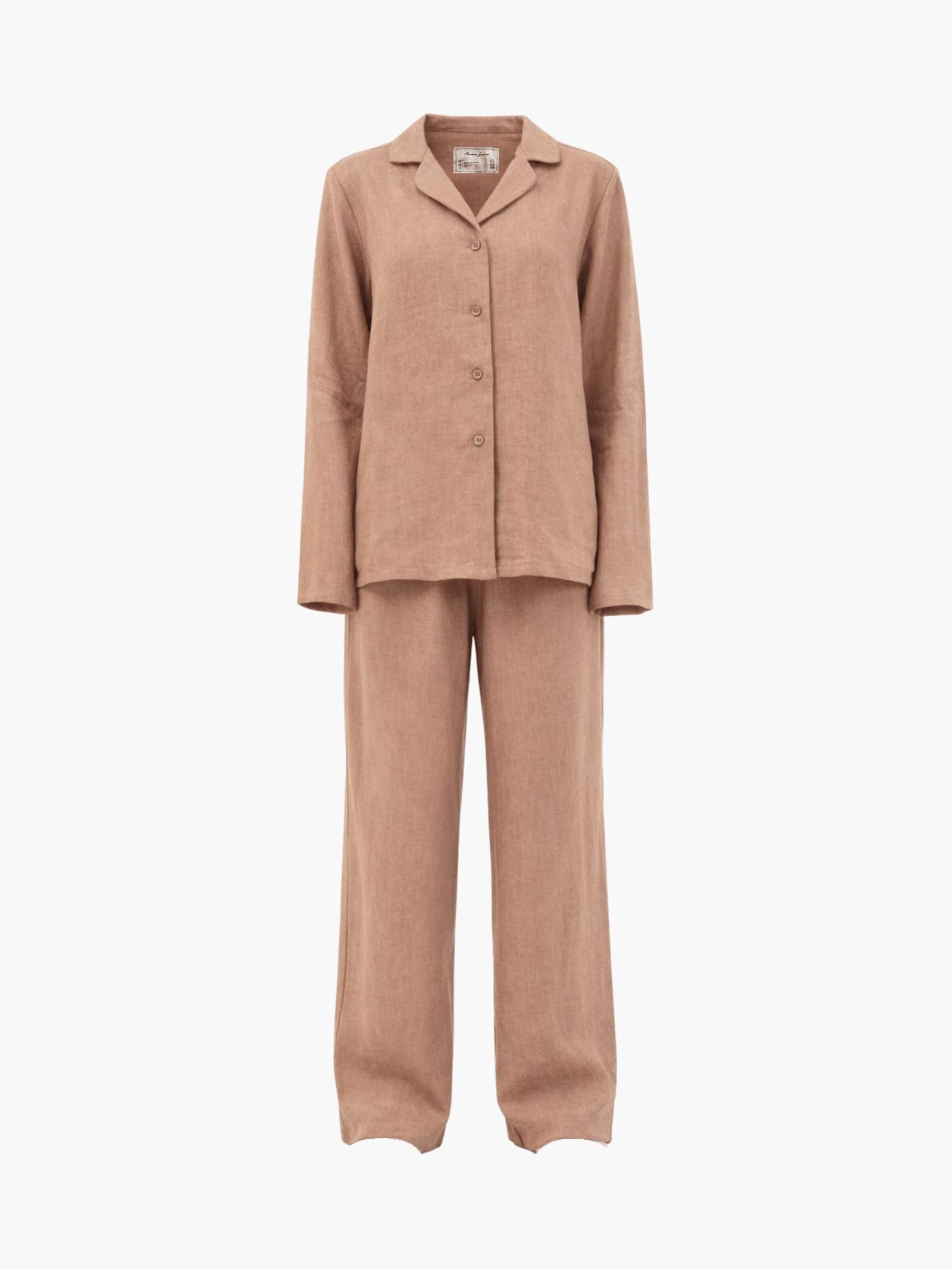 AmourLinen Pyjama 'Nightly'‌‌‌‌‌‌‌‌‌ in Braun: Vorderseite