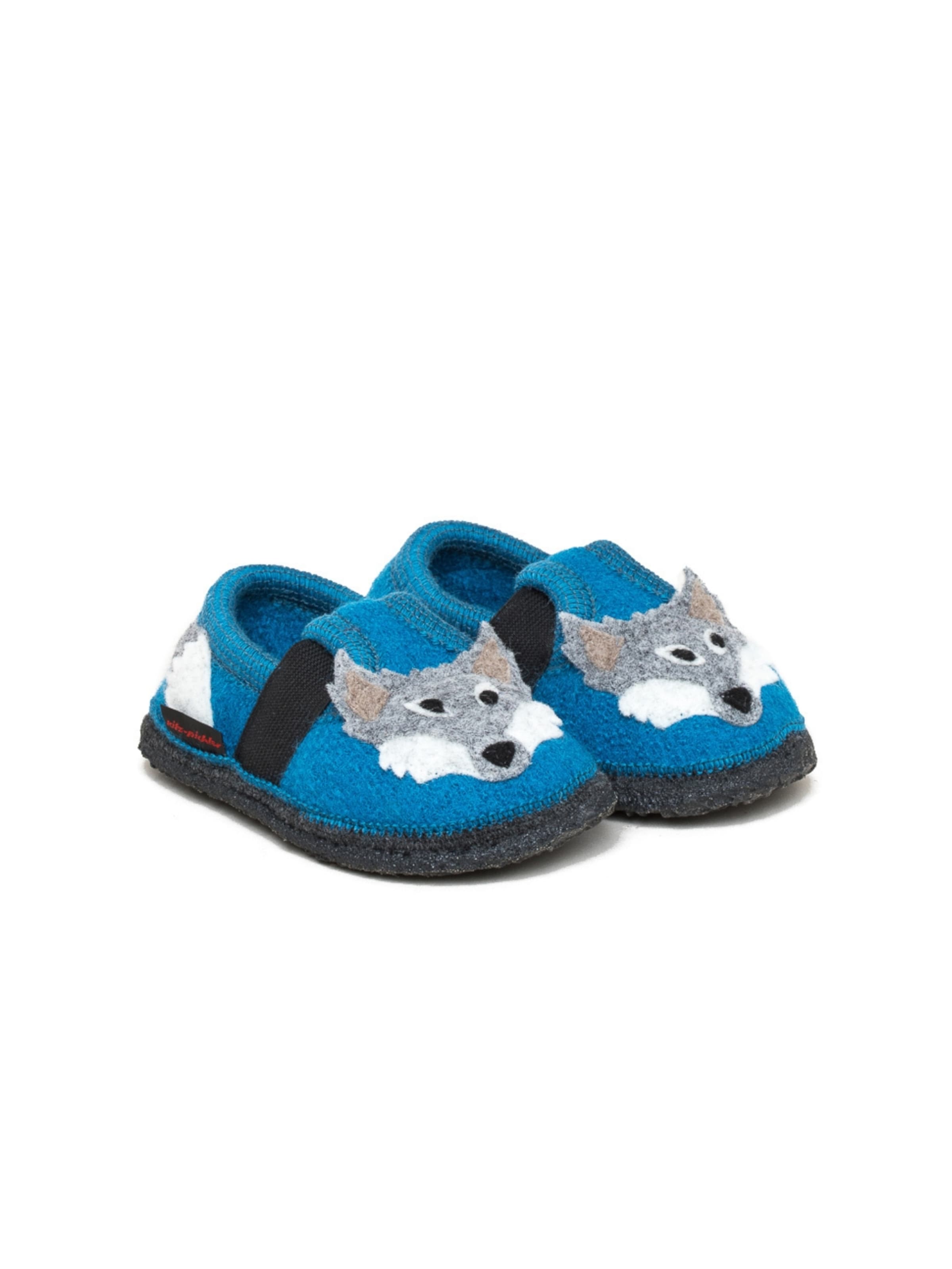 kitz-pichler Slippers 'Walkpantoffel Bobby Appl. Wolf' in Blue