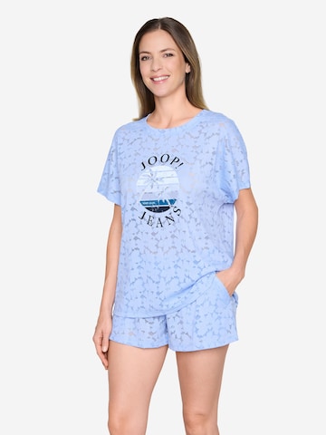 JOOP! Jeans Slaapshirt ' Allover Lace ' in Blauw: voorkant