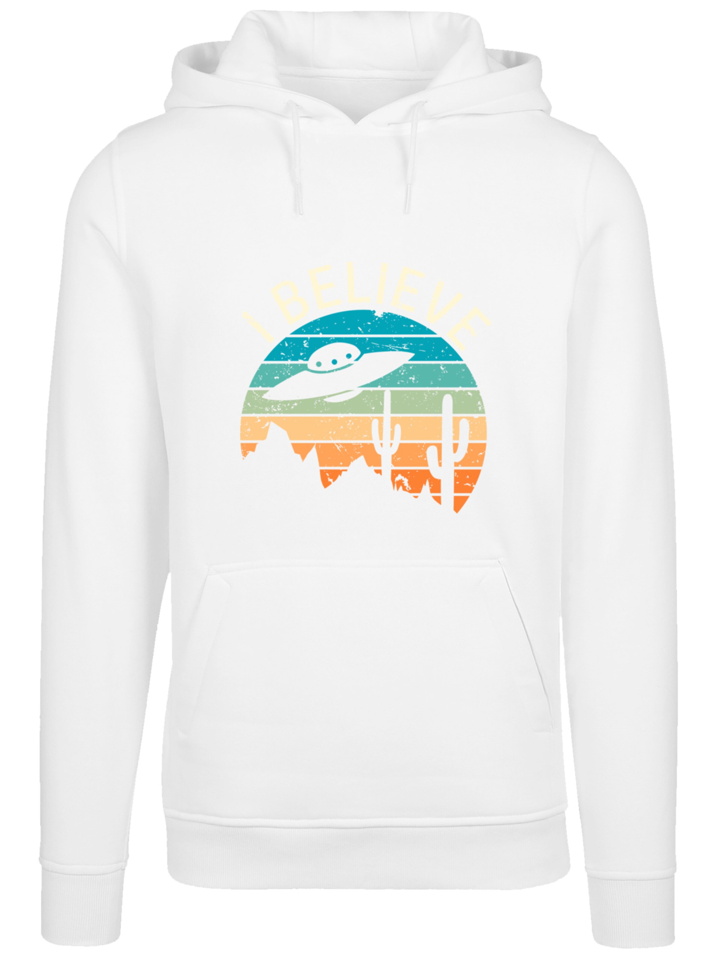 Sweat-shirt 'I Believe UFO Alien Sonnenuntergang' F4NT4STIC en blanc : devant