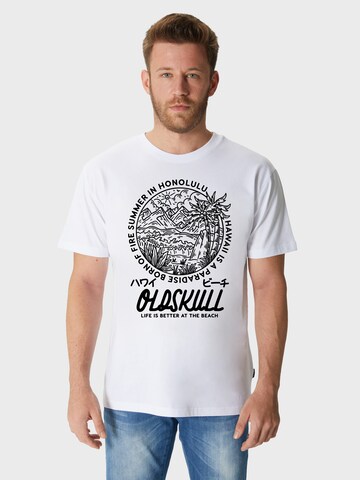 Oldskull Shirt 'Wrldvibe Chulo Honolulu' in White: front