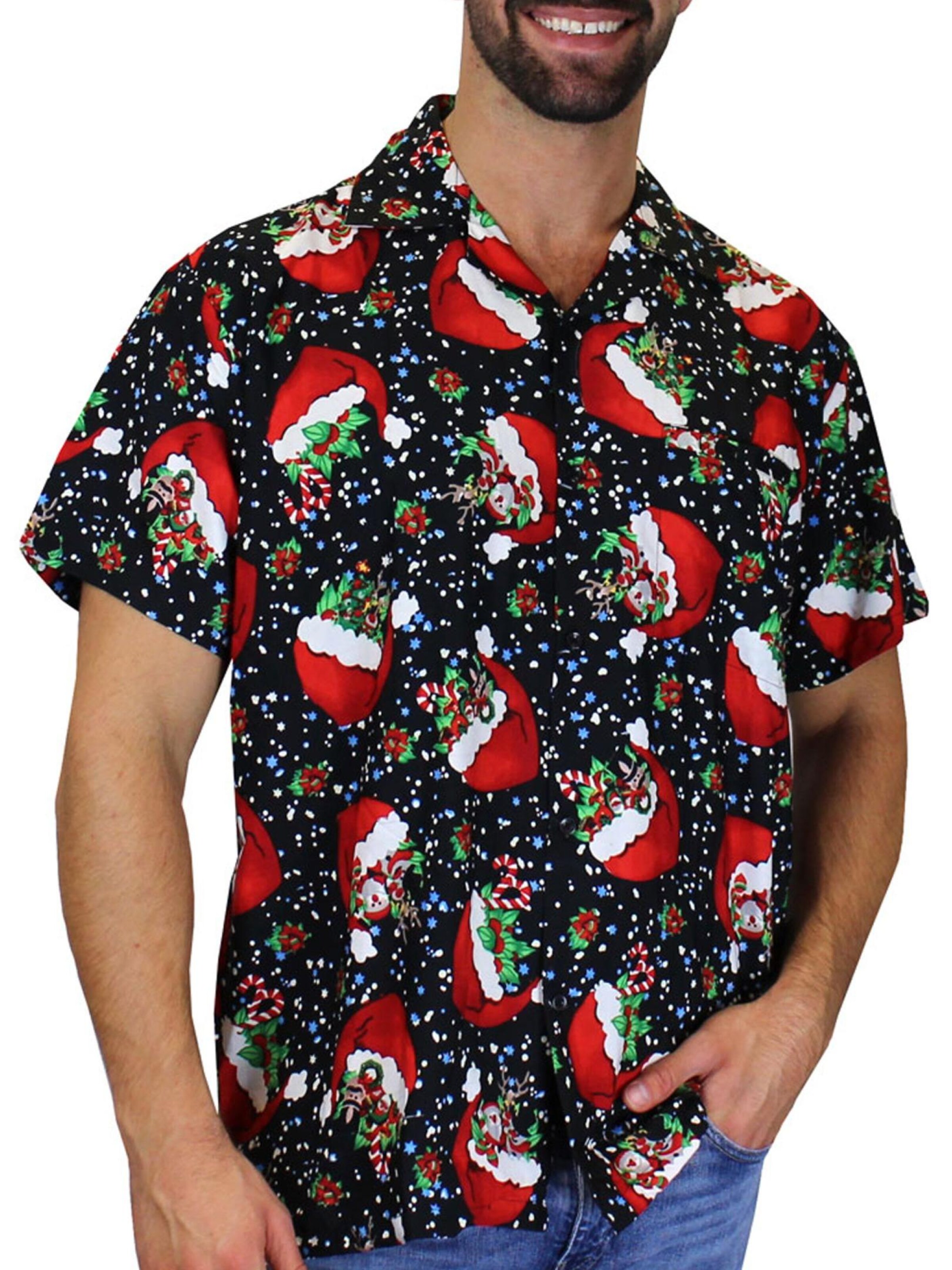 King Kameha Regular Fit Hemd 'Christmas Flying Hats'‌ in Schwarz