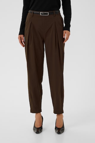 CULTURE Loose fit Pleat-Front Pants in Brown: front