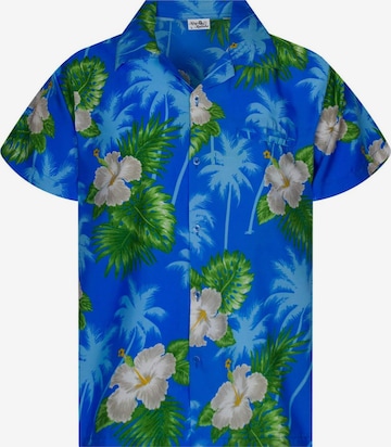 Camicia 'Small Flower' di King Kameha in blu: frontale