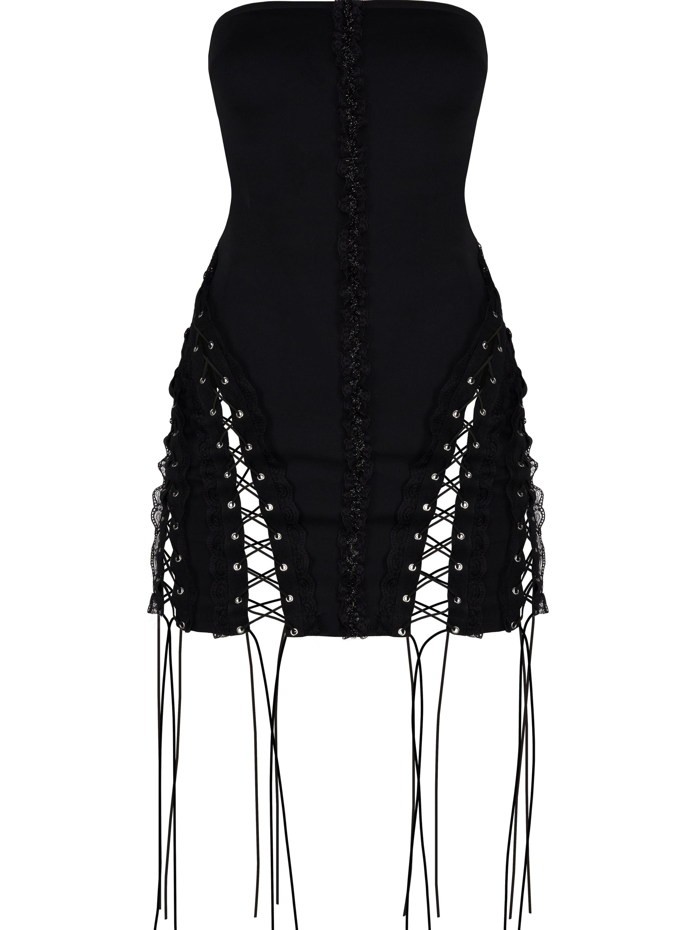 GOD SAVE QUEENS Abendkleid 'Sorry I'm Late'‌‌‌ in Schwarz: Vorderseite