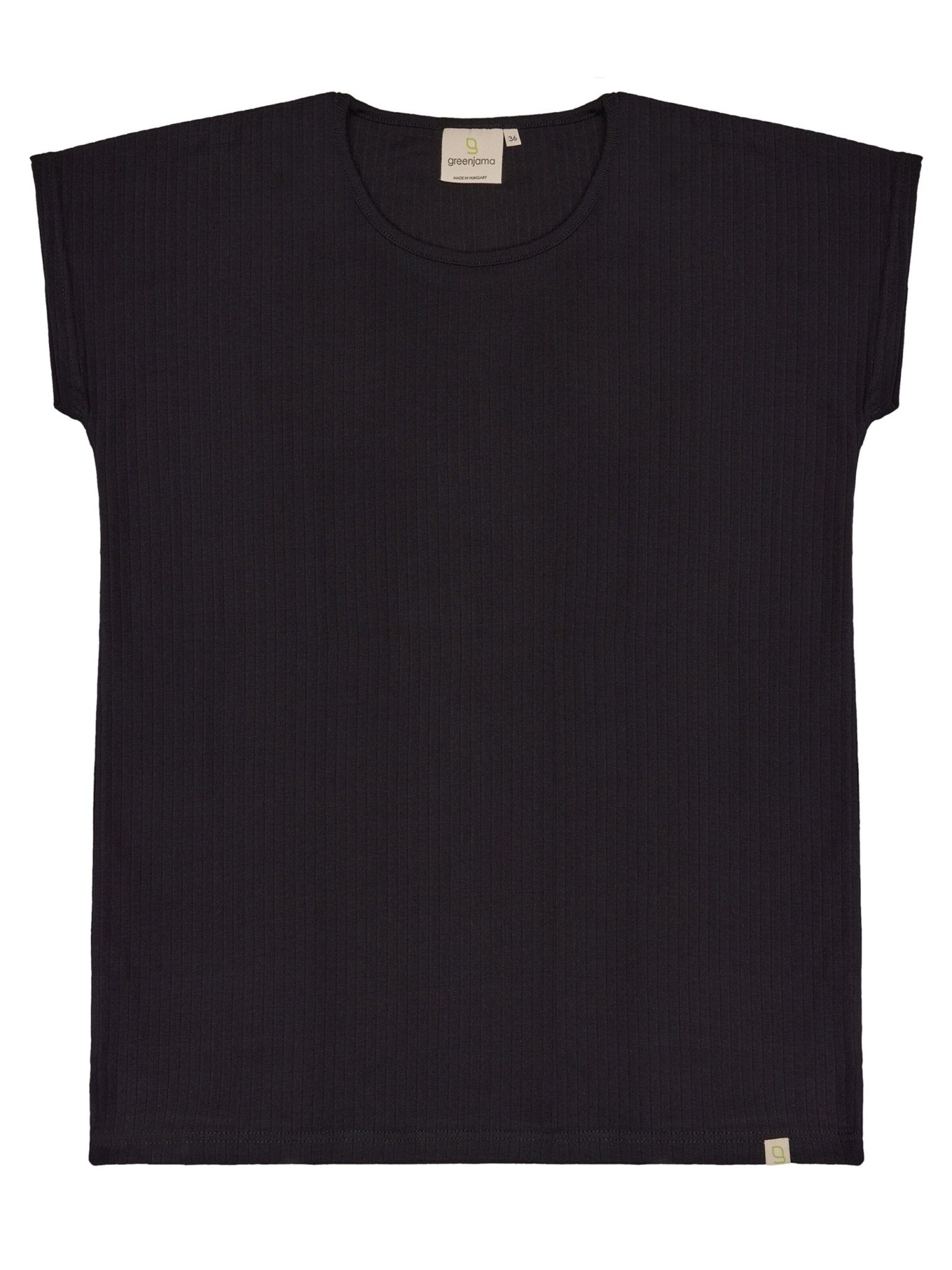 greenjama Pajama Shirt 'Lässiges T-Shirt aus Derby-Rib' in Black: front
