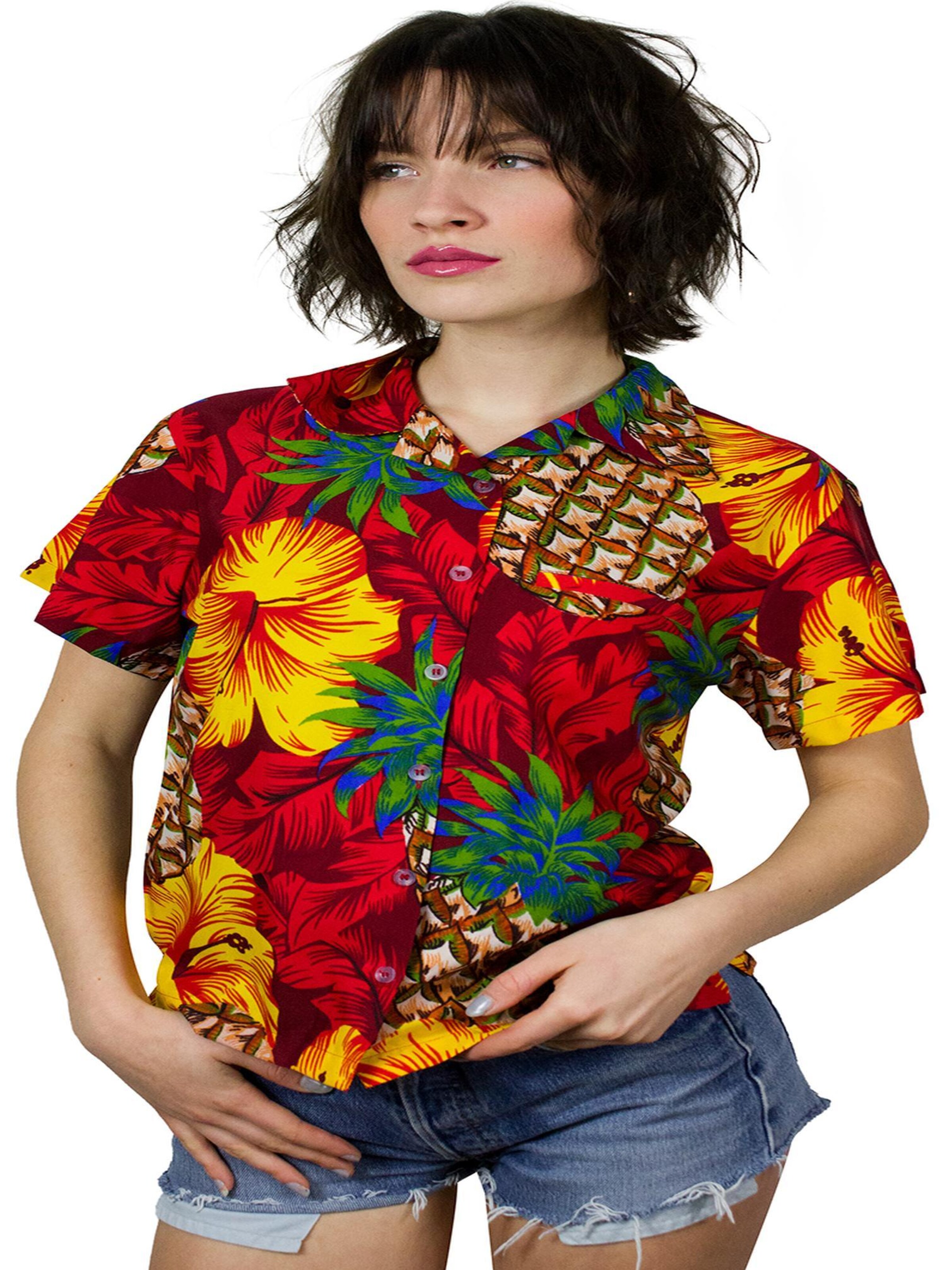 King Kameha Bluse 'Pineapple Hibiscus'‌‌‌‌‌‌‌ in Rot: Vorderseite