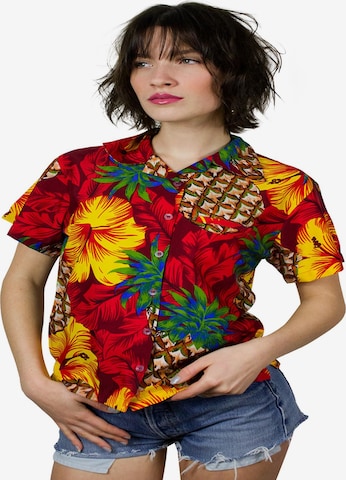 King Kameha Bluse 'Pineapple Hibiscus' in Rot: Vorderseite