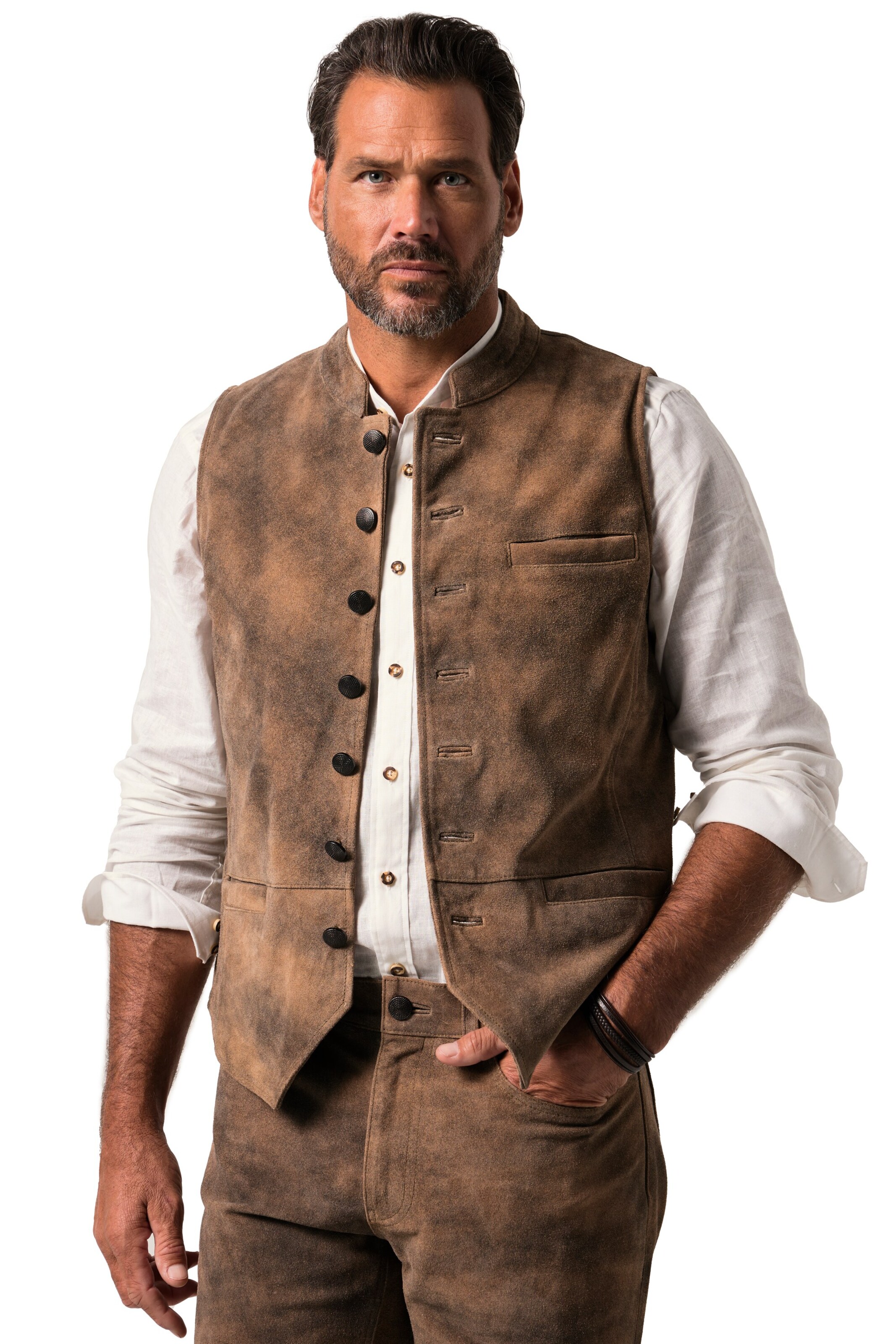 JP1880 Weste in Braun: Vorderseite