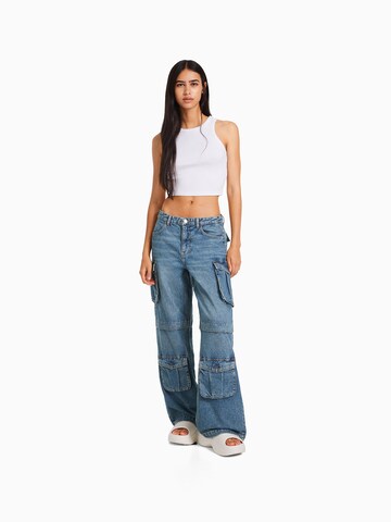 Bershka Wide leg Cargojeans in Blauw