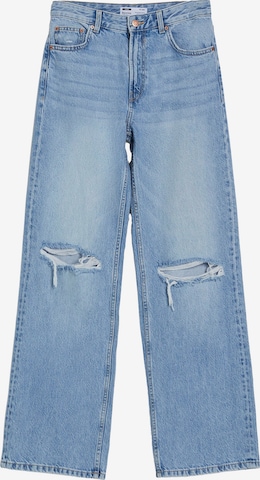 Wide leg Jeans de la Bershka pe albastru: față