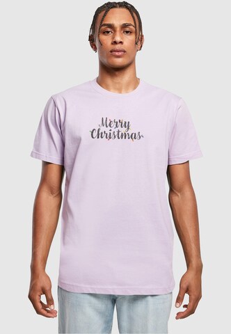 Merchcode Shirt 'Merry Christmas Lights' in Lila: voorkant