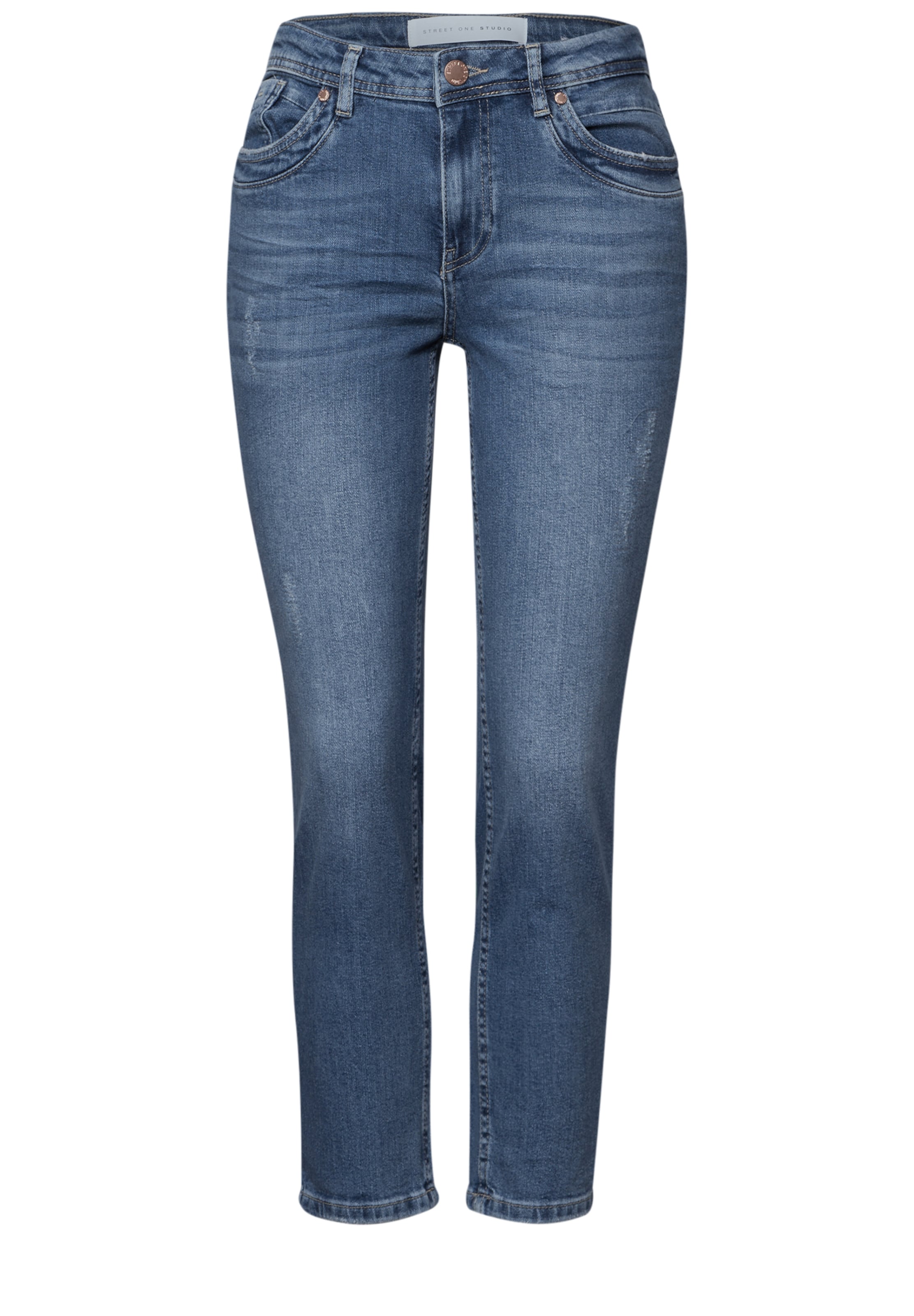 Street One Studio Jeans im Destroyed-Look in blau, Produktansicht