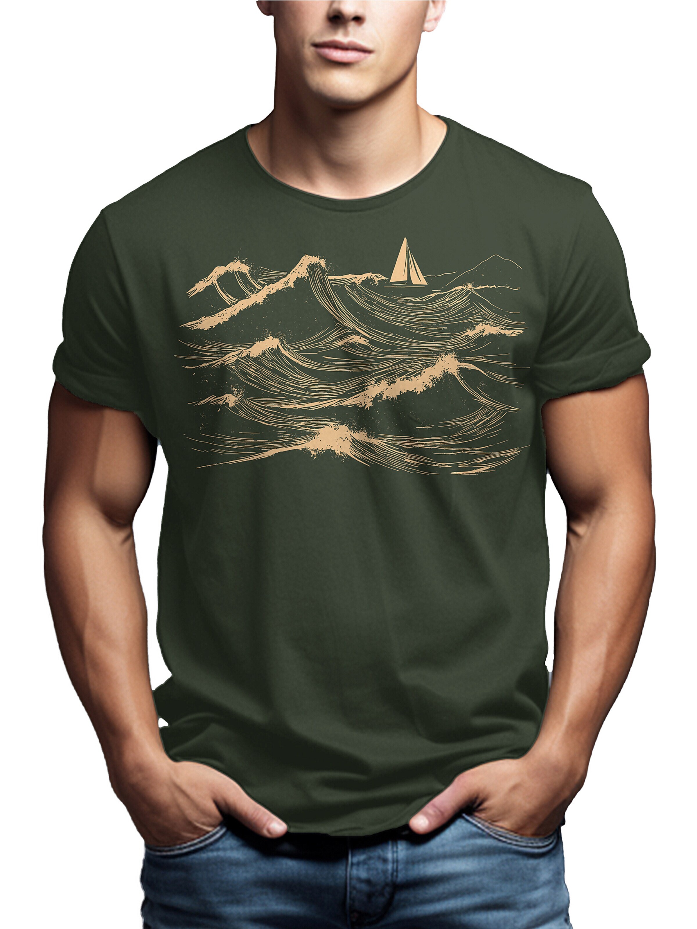 MAKAYA Shirt 'Segelboot' in Green