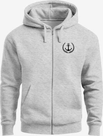 Neverless Zip-Up Hoodie 'Anker Captain' in Grey: front