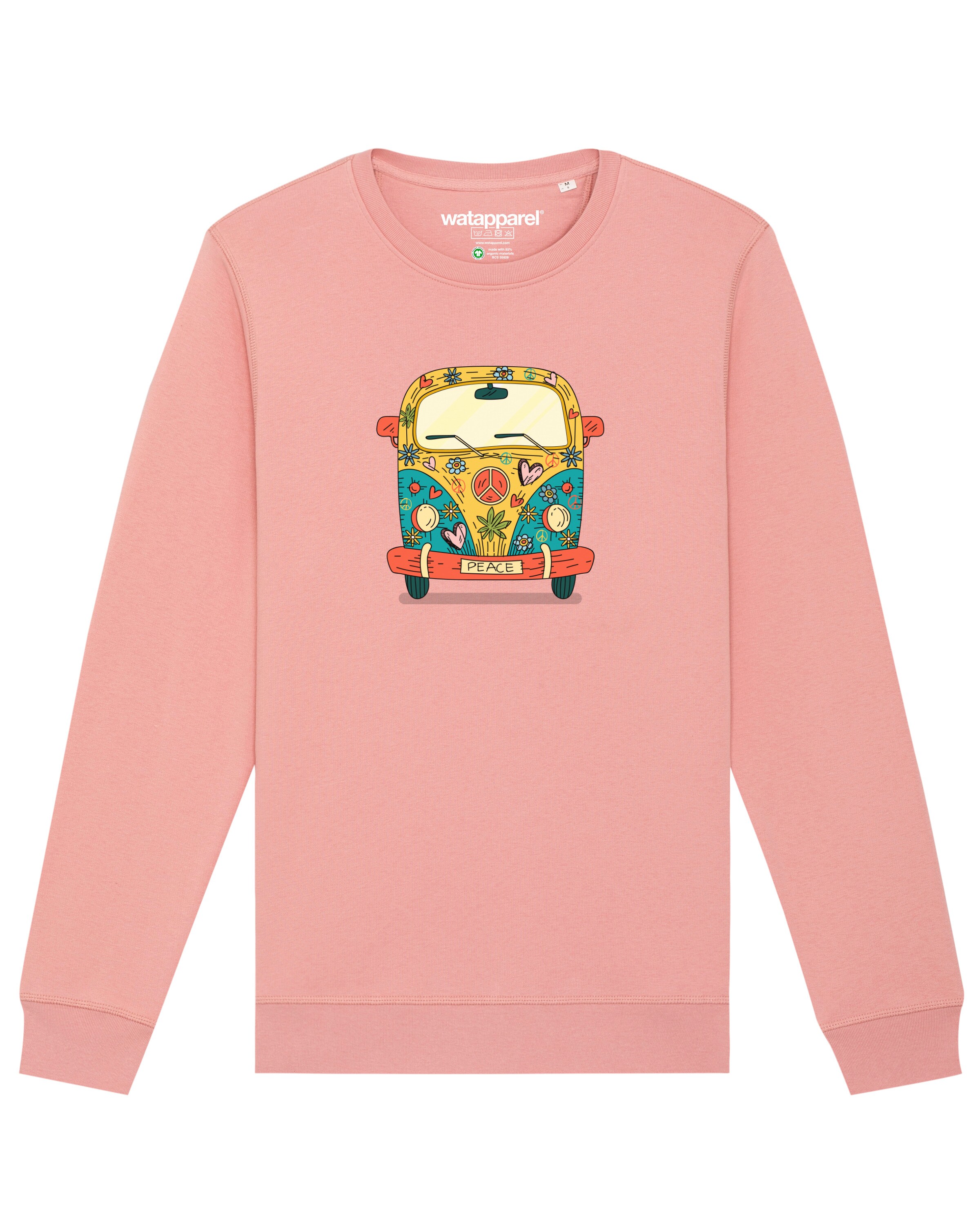 Sweat-shirt ' Hippies Bus ' Watapparel en rose : devant