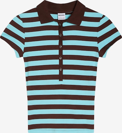 Bershka Poloshirt in aqua / dunkelbraun, Produktansicht