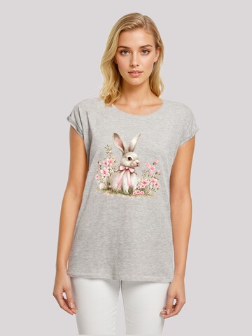 F4NT4STIC Shirt 'Niedlicher Osterhase mit Blumen' in Grijs: voorkant