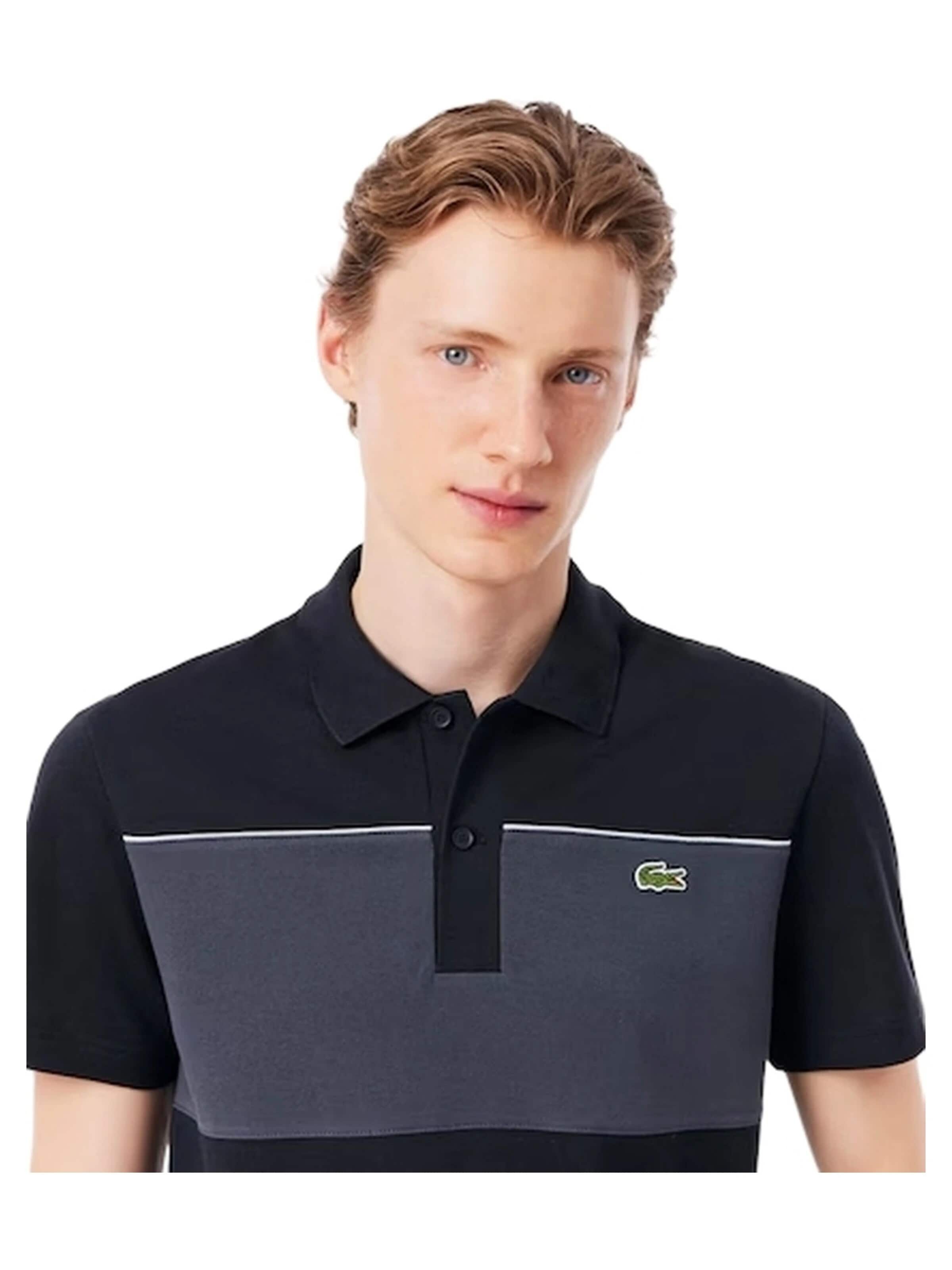 LACOSTE - Camisa 'Polo lacoste negro regular fit colour block shirt' em preto