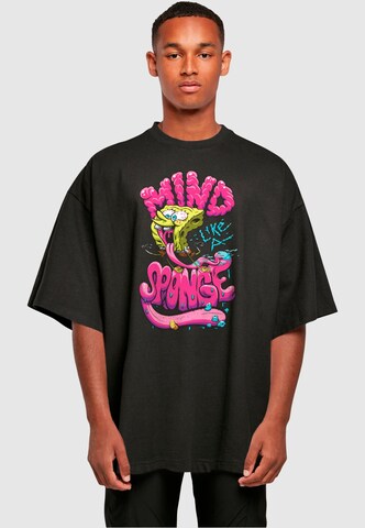 Merchcode Shirt 'SpongeBob SquarePants - Mind Sponge Huge' in Zwart: voorkant