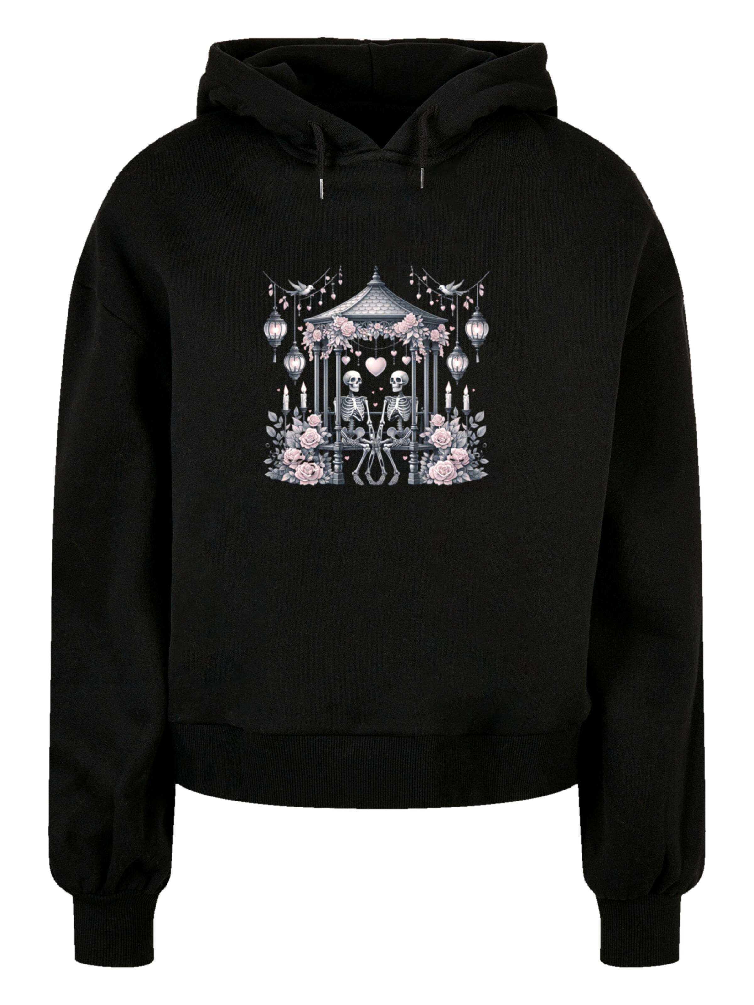 F4NT4STIC Sweatshirt 'Skelett Paar Valentinstag' in Zwart: voorkant