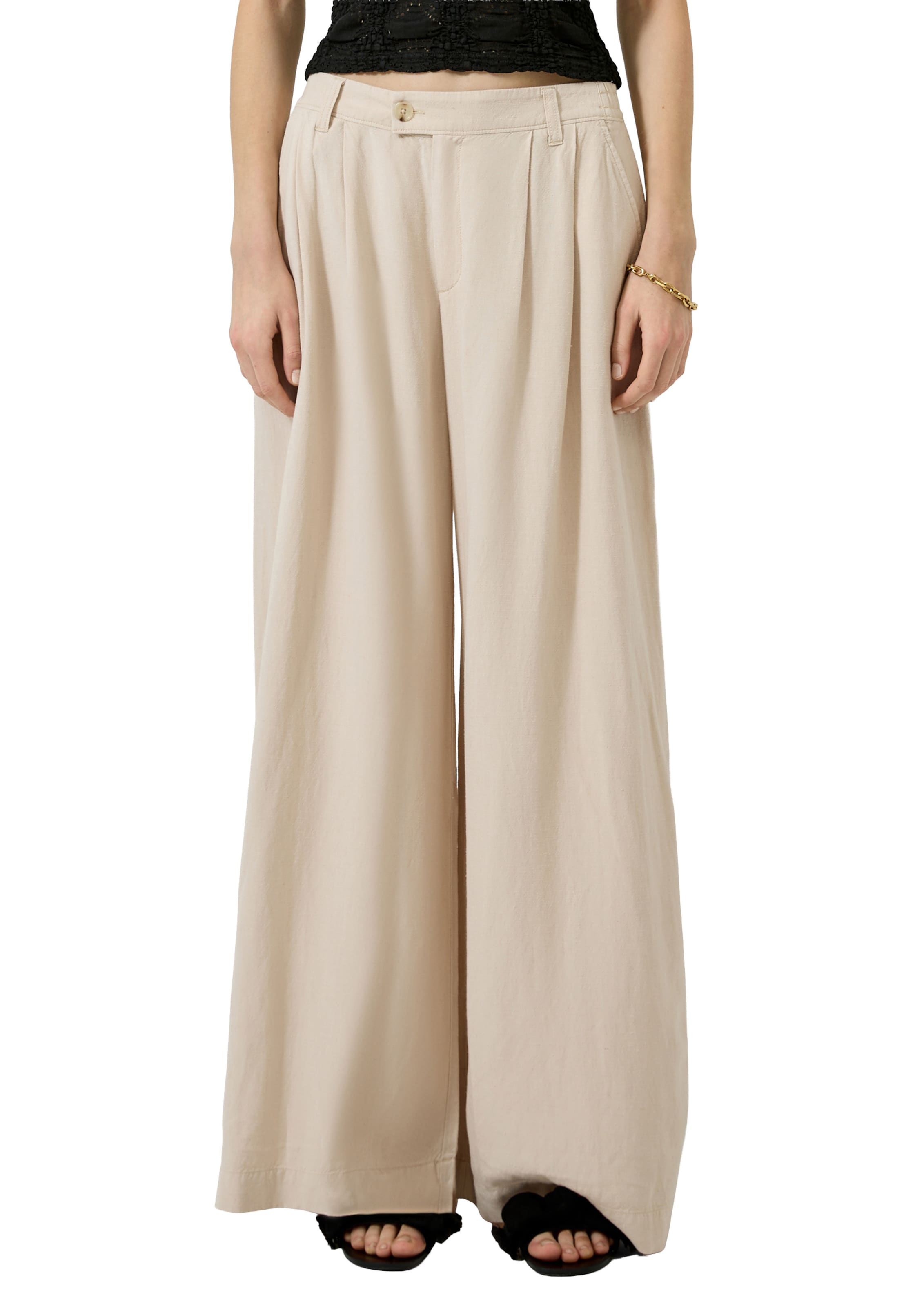 Wide Leg Pantalon à pince QS en beige : devant