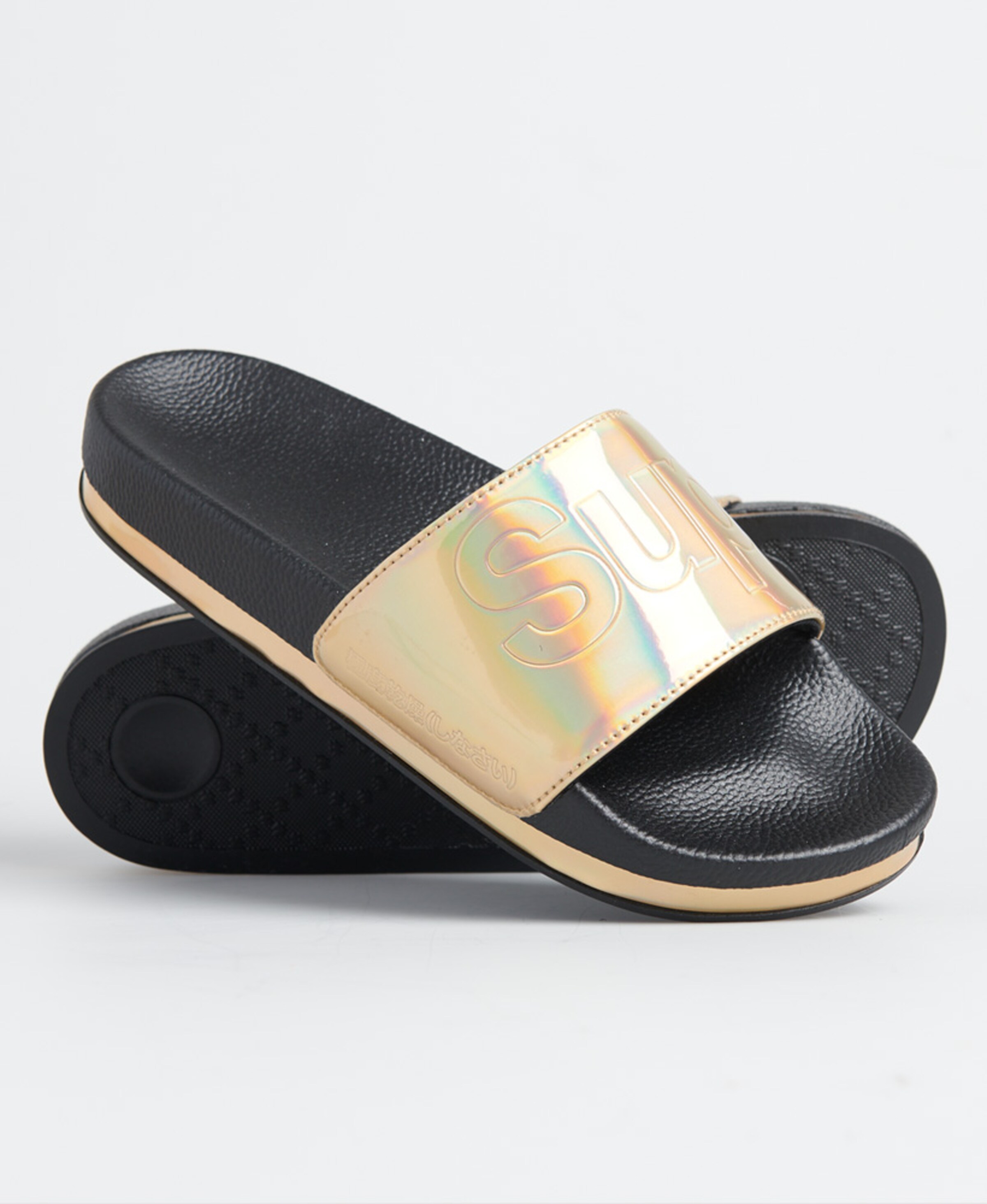 Frauen Pantoletten Superdry Pantolette in Gold, Schwarz - TN79349 Frauen Pantoletten Superdry Pantolette in Gold, Schwarz - TN79349