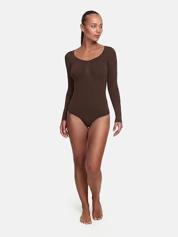 cfab (formerly creamy fabrics) - Body moldeador 'Bodysuit Sculpting Shapewear Longsleeve mit String' en marrón