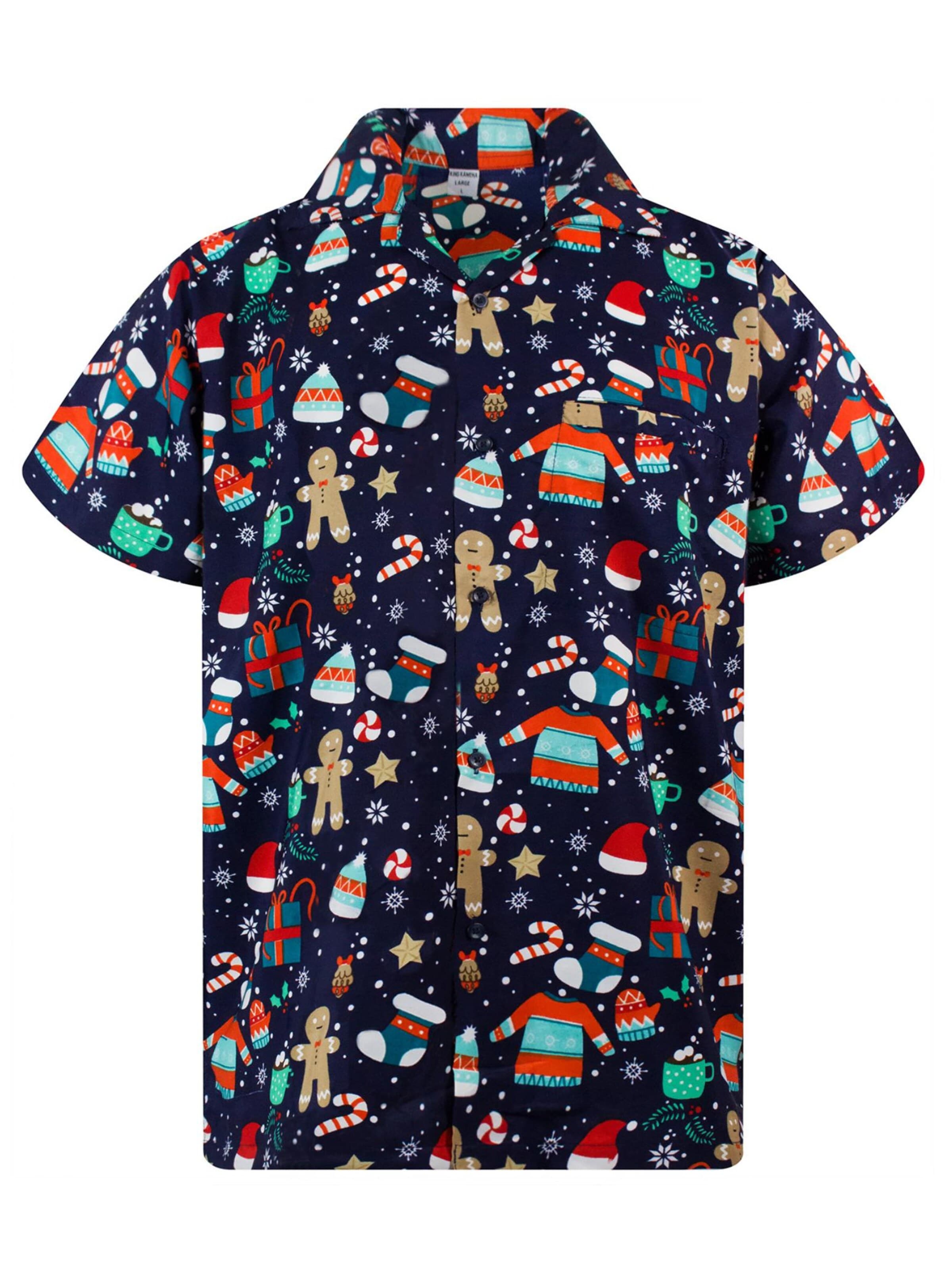 King Kameha Overhemd 'Christmas Gingerbread' in Blauw: voorkant