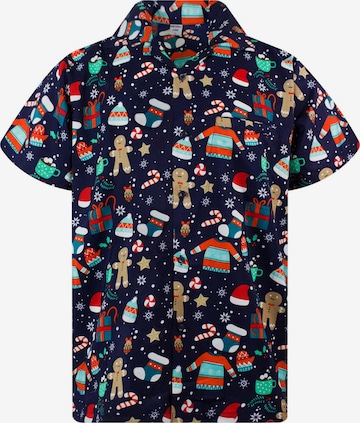 King Kameha Overhemd 'Christmas Gingerbread' in Blauw: voorkant