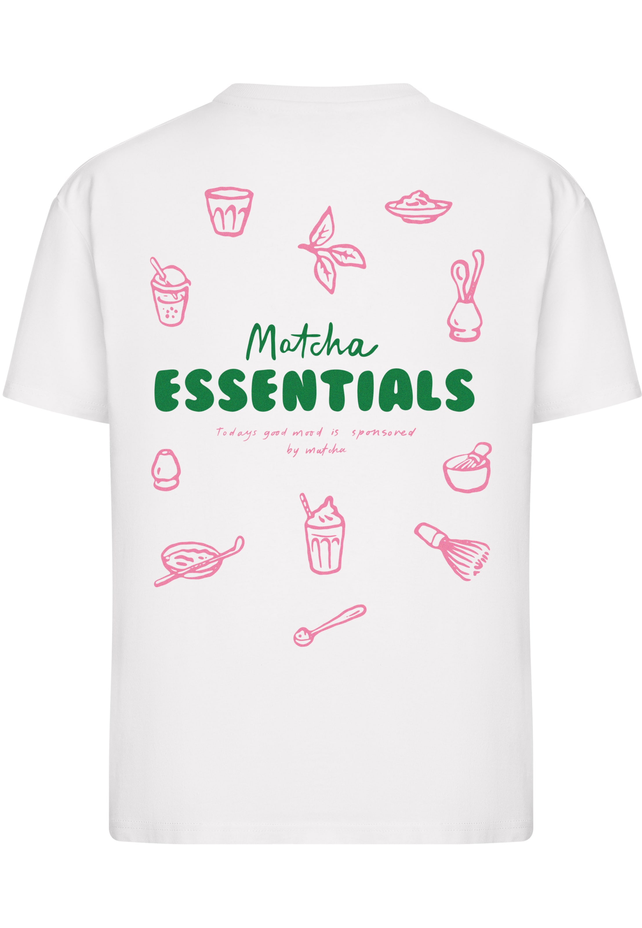 Miss Tee - Camisa 'Matcha Essentials Good Mood Tee' em branco: frente