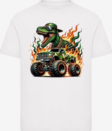 F4NT4STIC T Shirt 'Dinosaurier Monster Truck Feuer‘ in Weiß: Vorderseite