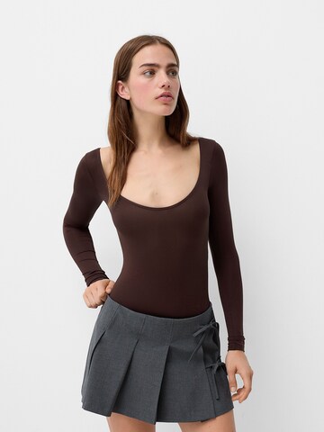 Bershka Shirt bodysuit in Brown: front
