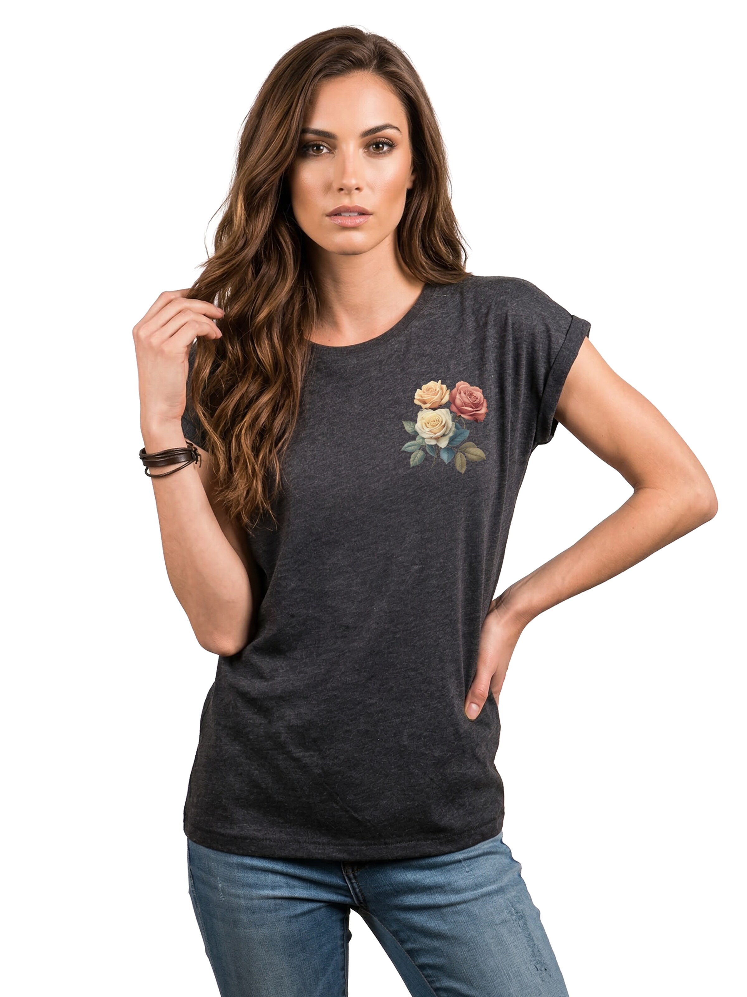 MAKAYA Shirt 'Three Roses' in Grey: front
