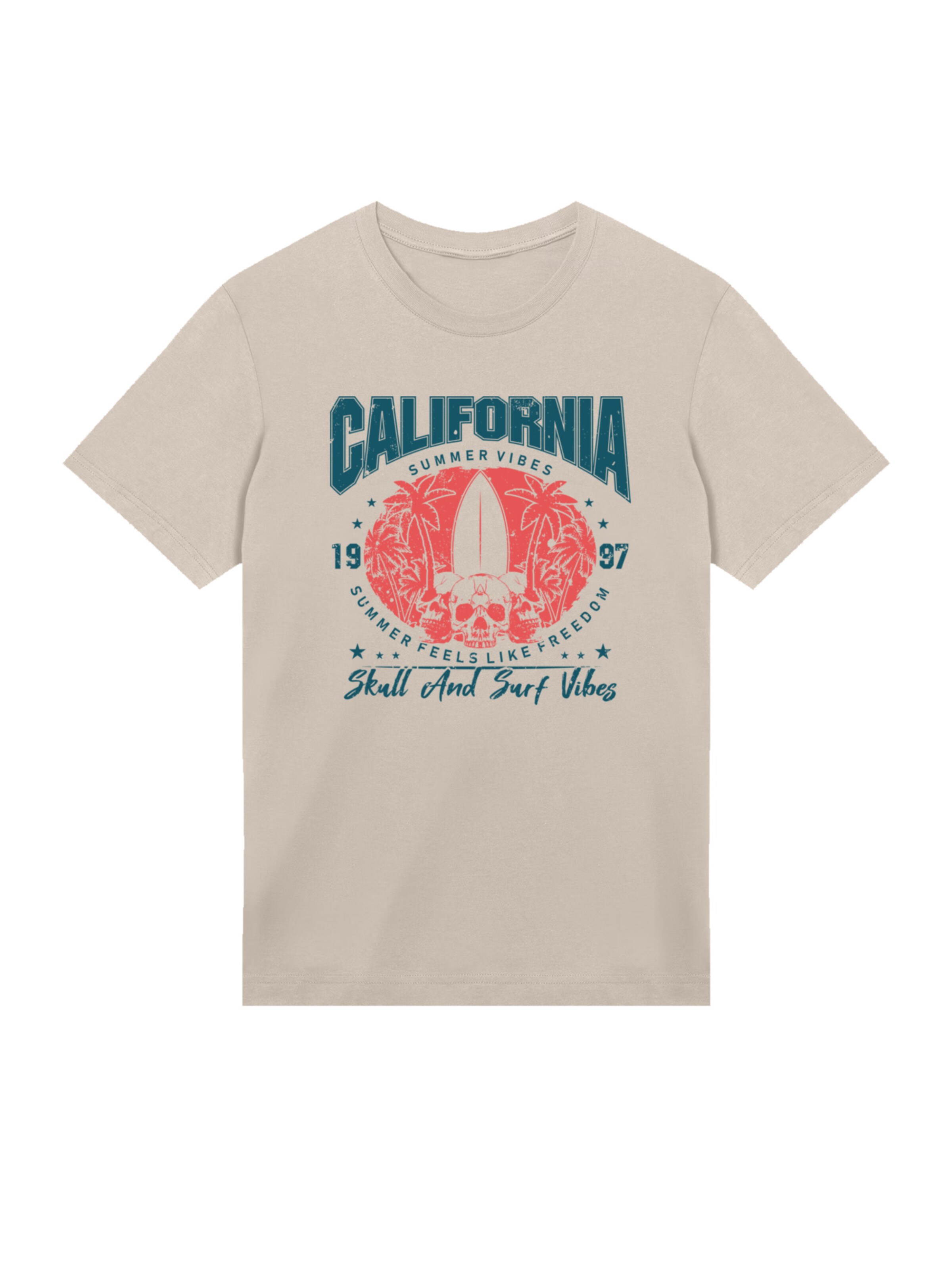 T-Shirt 'California Skull Summer Vibes' F4NT4STIC en beige : devant