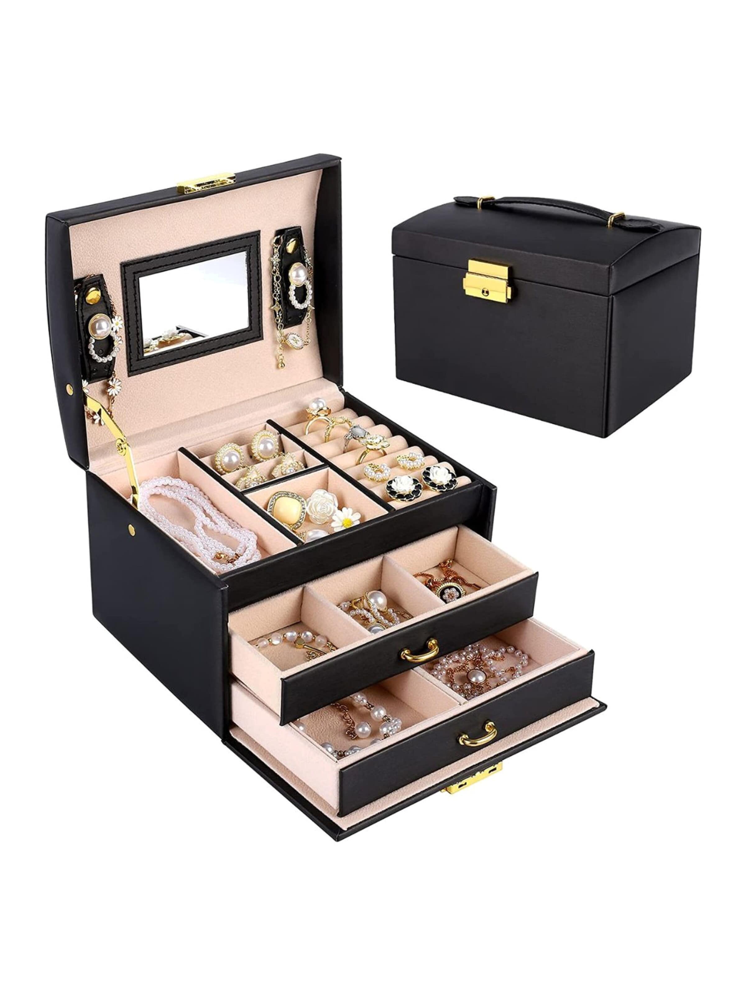 UNIQ Beauty Skladovanie šperkov 'Nellia Jewellery Box – Lockable Organiser with Mirror & 2 Drawers (Black)' - Čierna