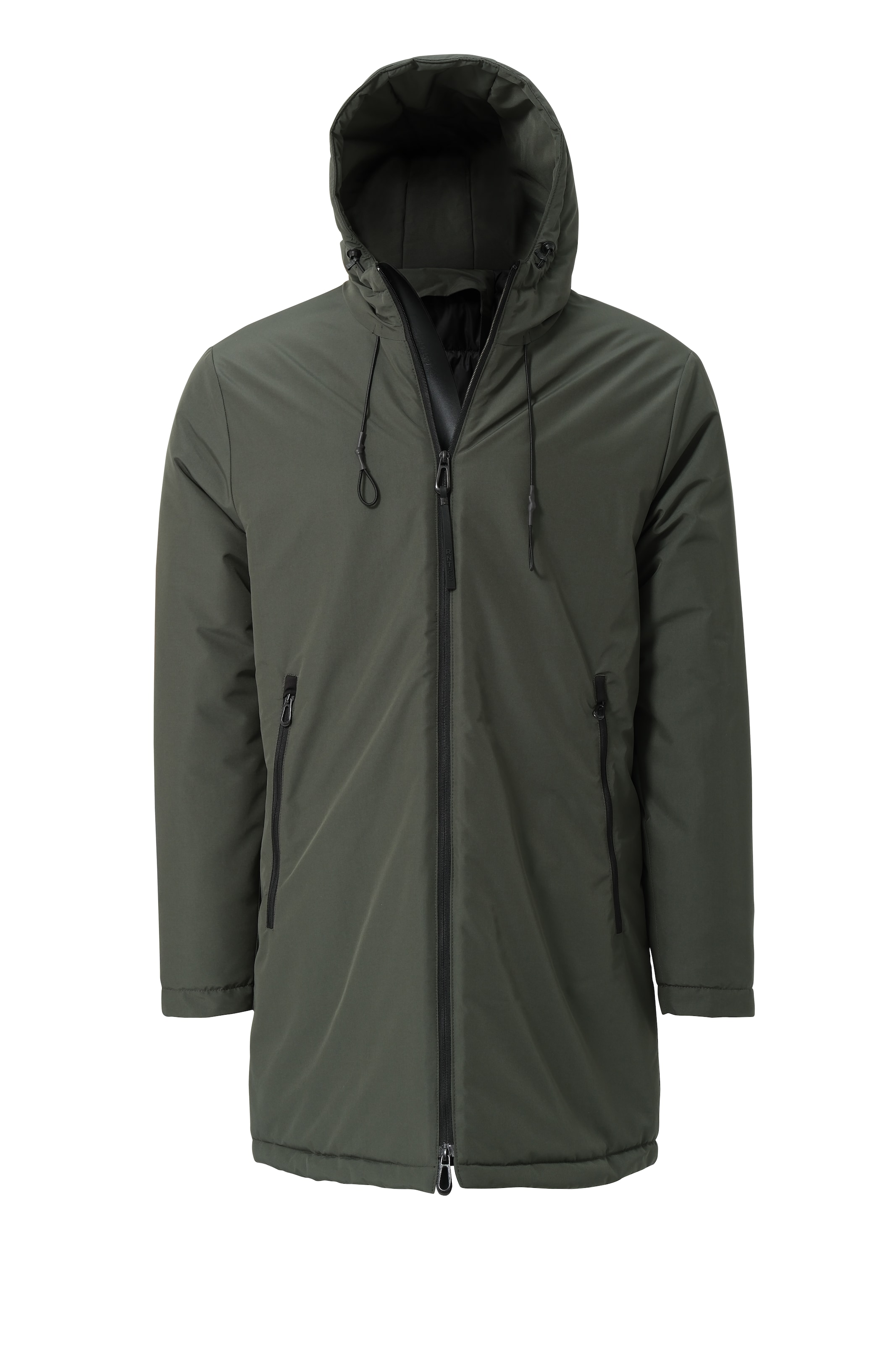 Ron Tomson Wintermantel, Model trägt Größe M in Grün: Vorderseite