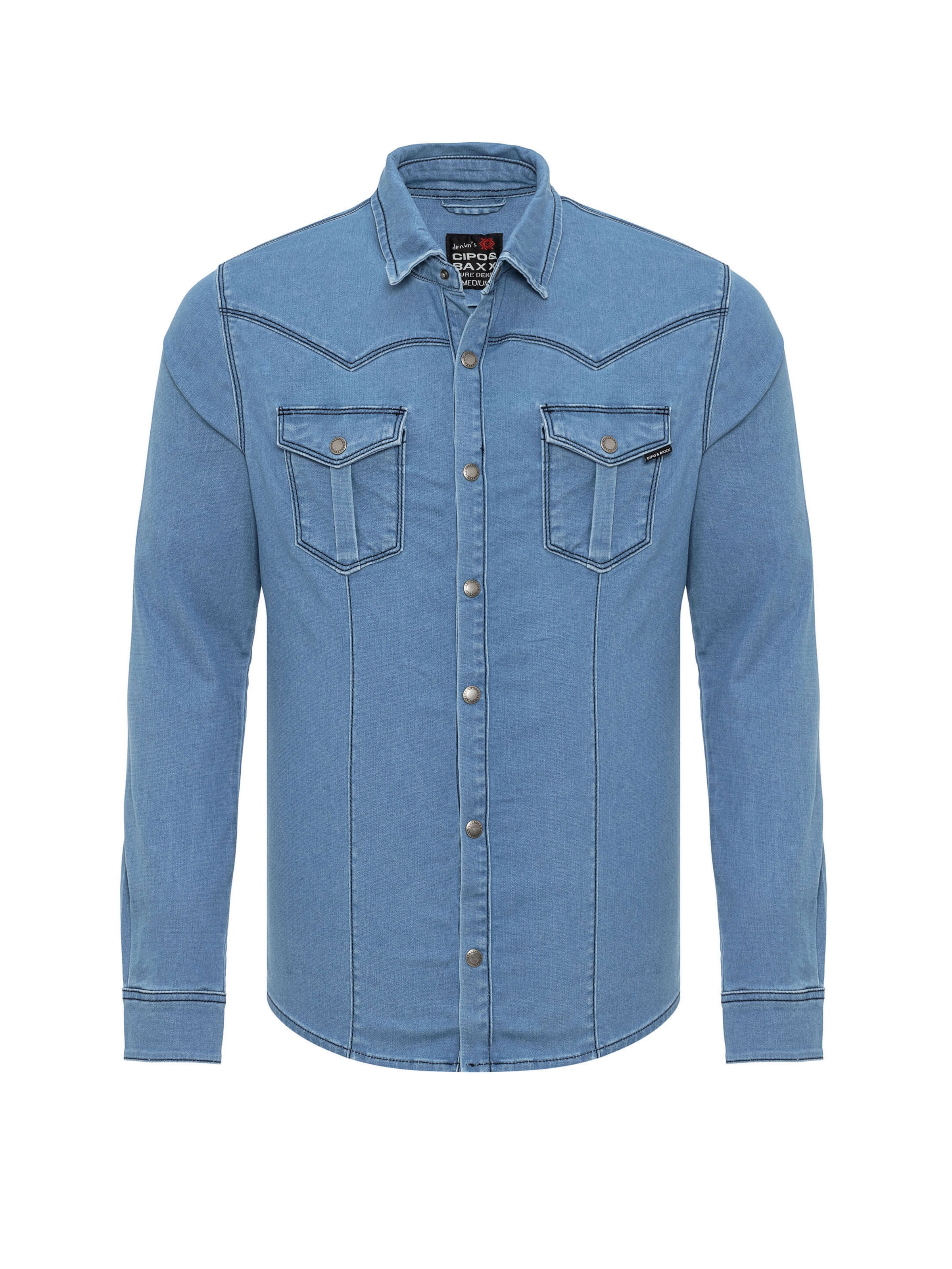 CIPO & BAXX Slim fit Overhemd 'CH189' in Blauw: voorkant